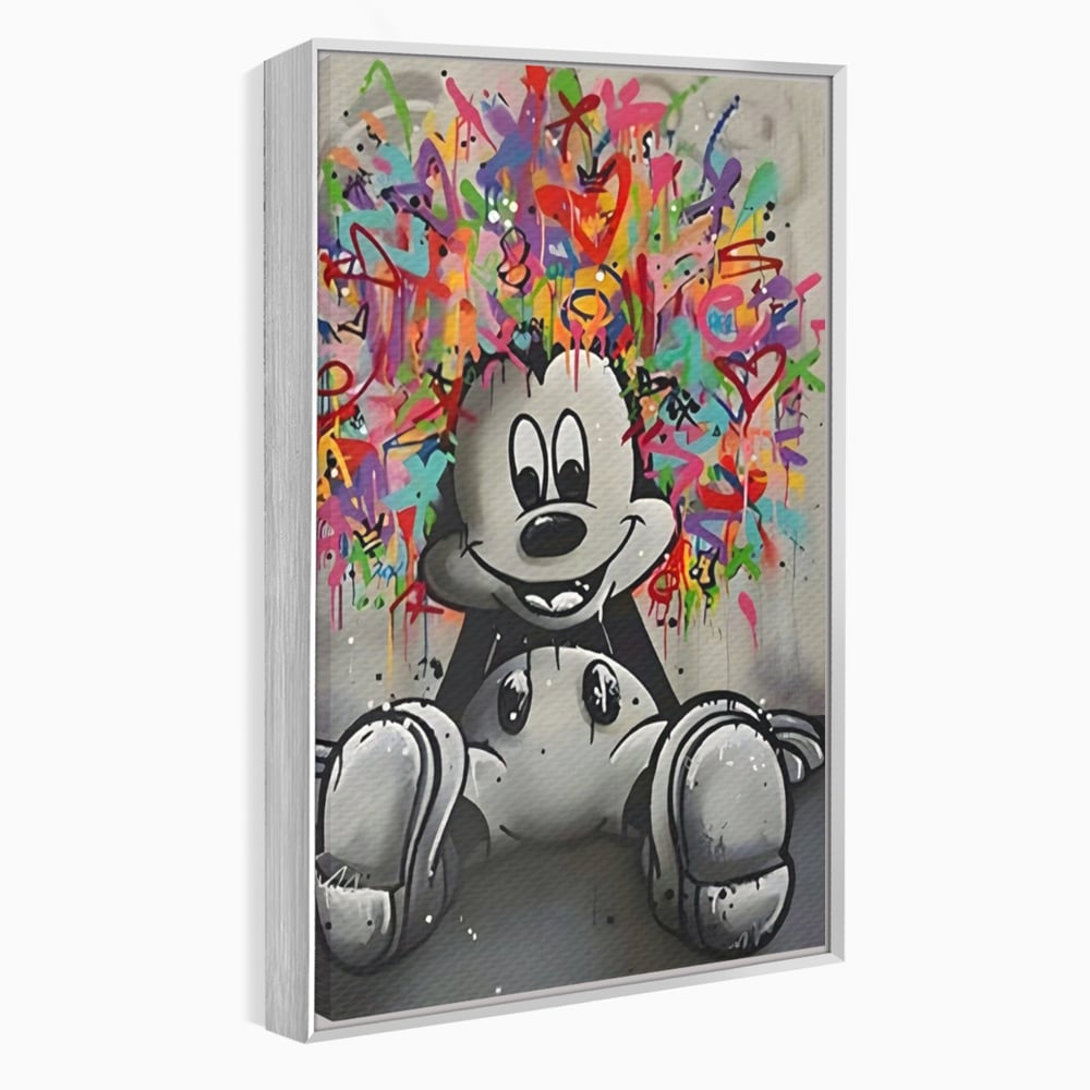 Tablou canvas cu tablou canvas cu mickey mouse colorat, in rama de aluminiu argintiu